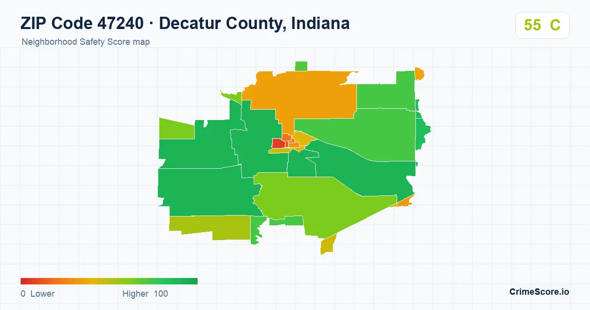 ZIP Code 47240 in Decatur County, Indiana neighborhood Safety Score map