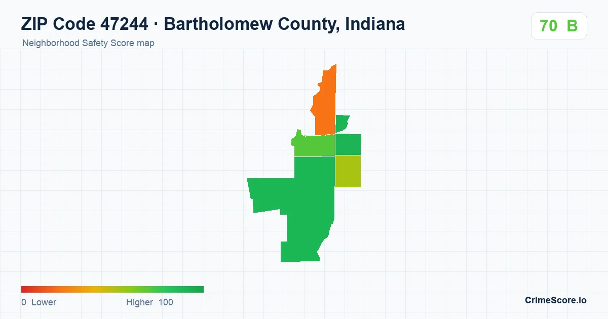 ZIP Code 47244 in Bartholomew County, Indiana neighborhood Safety Score map