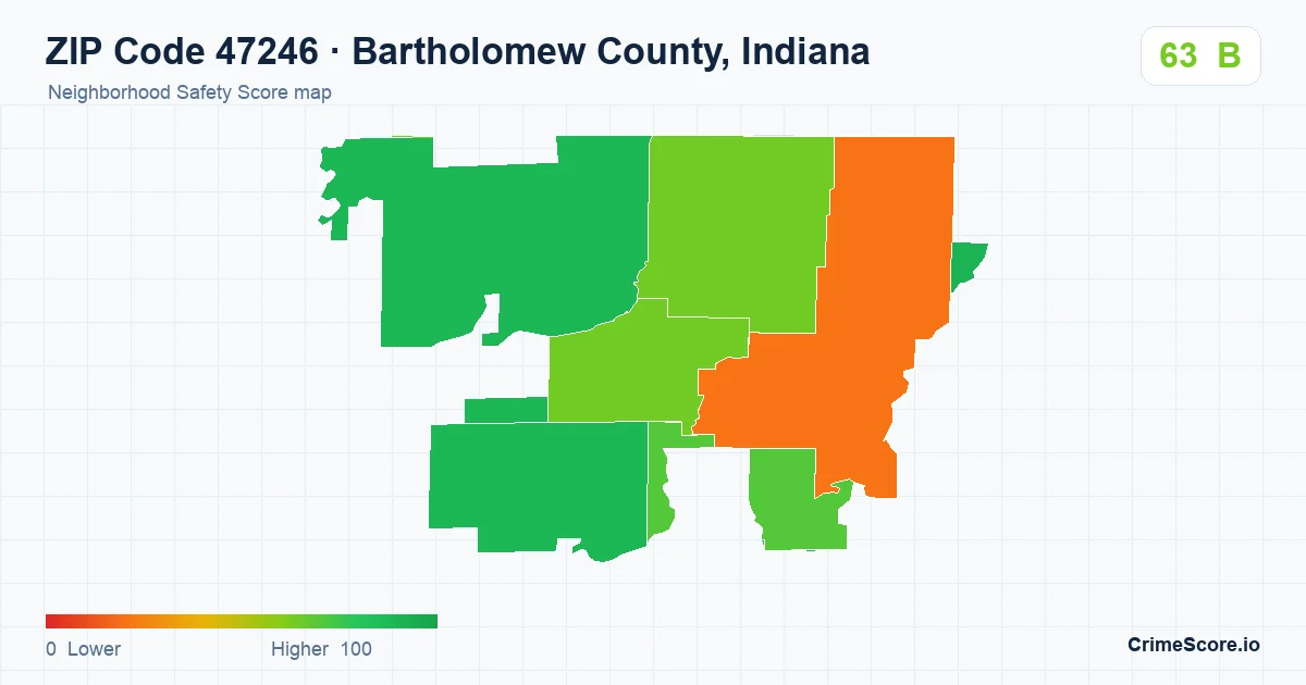 ZIP Code 47246 in Bartholomew County, Indiana neighborhood Safety Score map