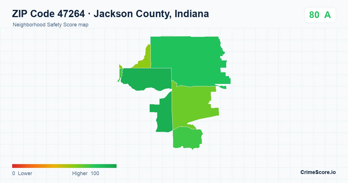 ZIP Code 47264 in Jackson County, Indiana neighborhood Safety Score map