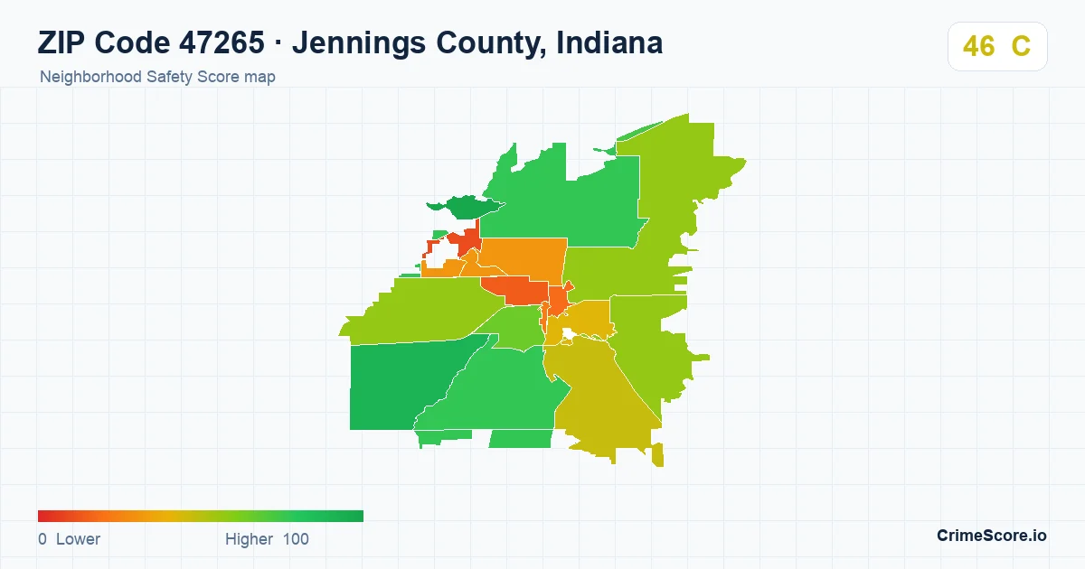 ZIP Code 47265 in Jennings County, Indiana neighborhood Safety Score map