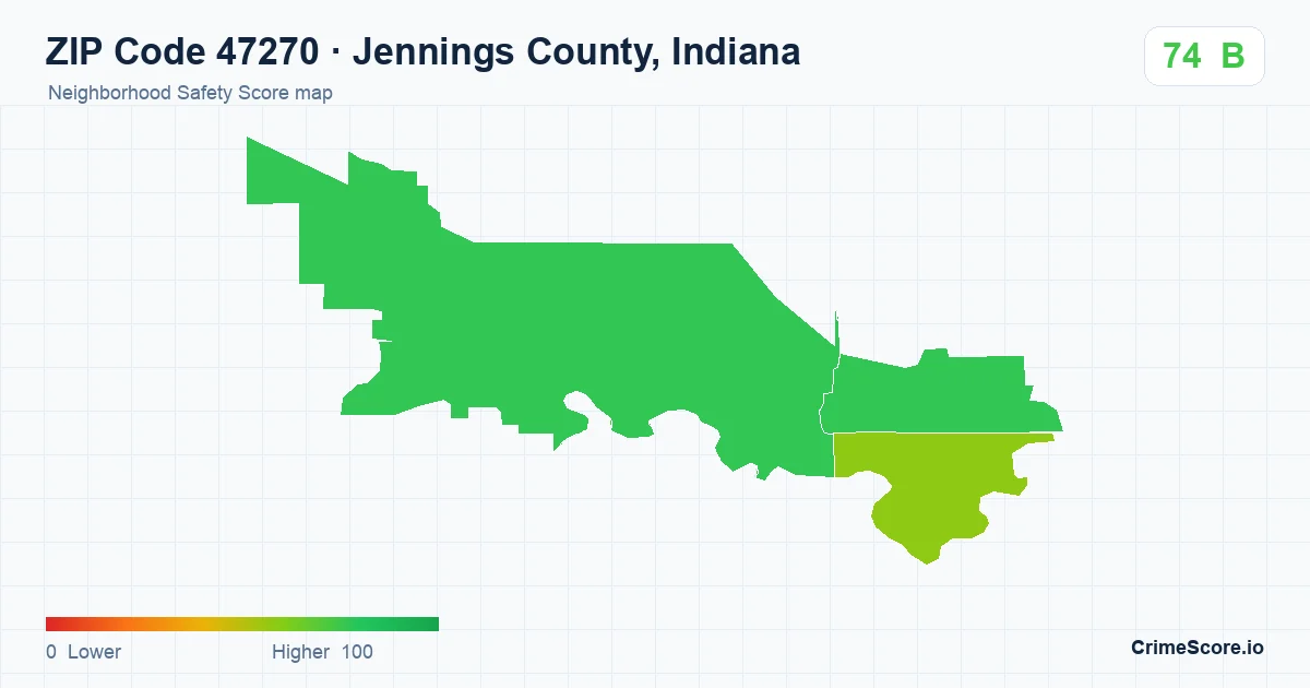 ZIP Code 47270 in Jennings County, Indiana neighborhood Safety Score map