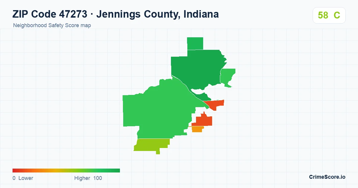 ZIP Code 47273 in Jennings County, Indiana neighborhood Safety Score map