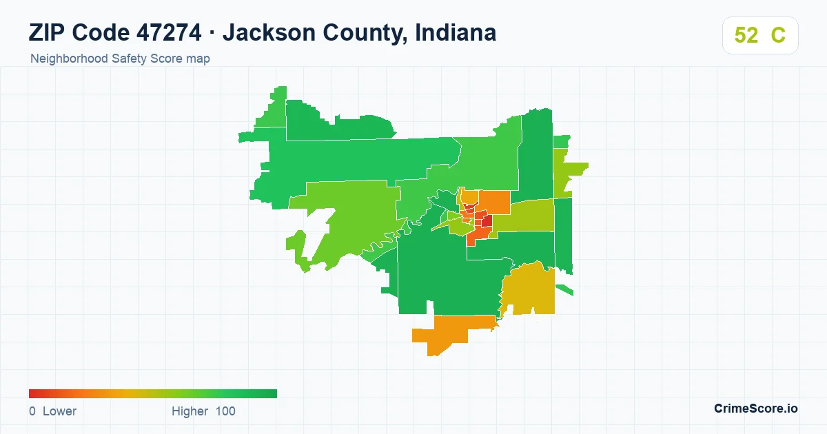 ZIP Code 47274 in Jackson County, Indiana neighborhood Safety Score map