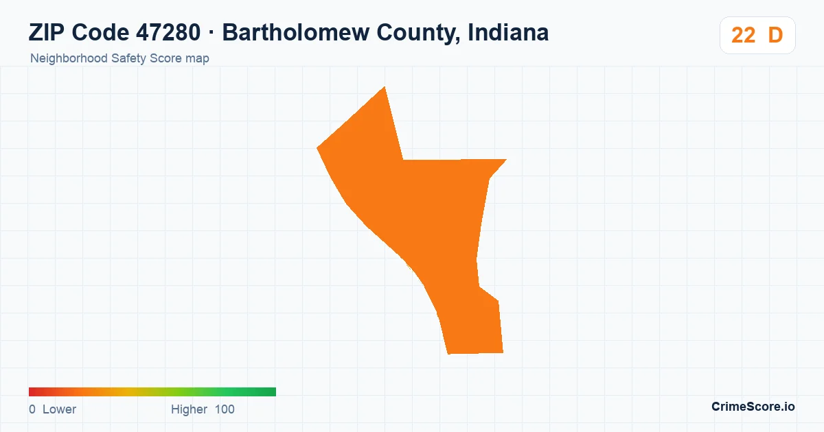 ZIP Code 47280 in Bartholomew County, Indiana neighborhood Safety Score map
