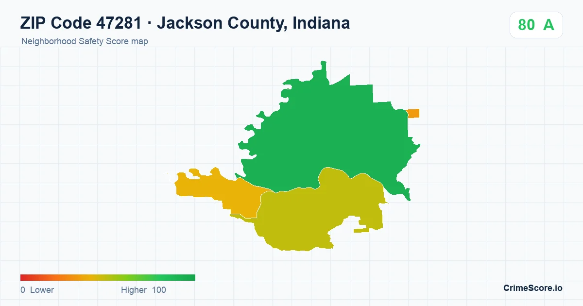 ZIP Code 47281 in Jackson County, Indiana neighborhood Safety Score map
