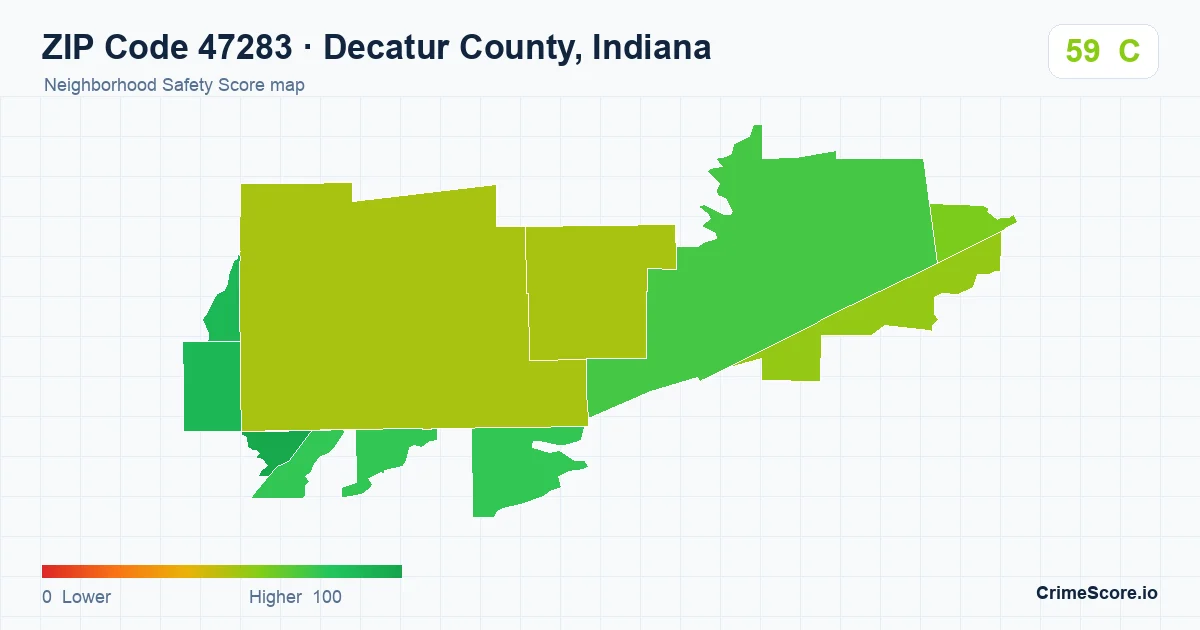 ZIP Code 47283 in Decatur County, Indiana neighborhood Safety Score map