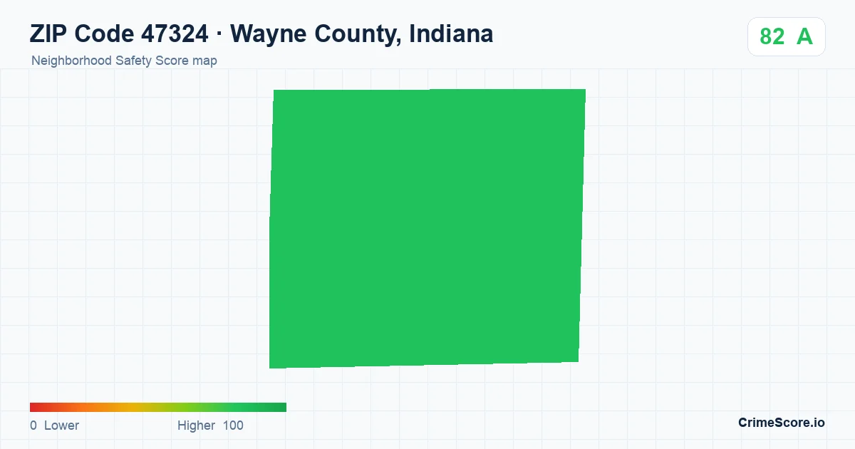 ZIP Code 47324 in Wayne County, Indiana neighborhood Safety Score map