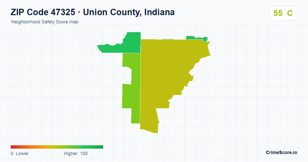 ZIP Code 47325 in Union County, Indiana neighborhood Safety Score map