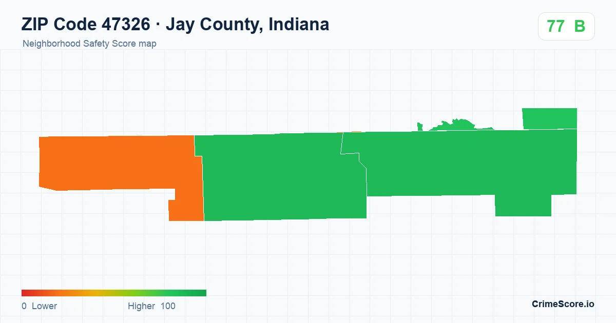ZIP Code 47326 in Jay County, Indiana neighborhood Safety Score map