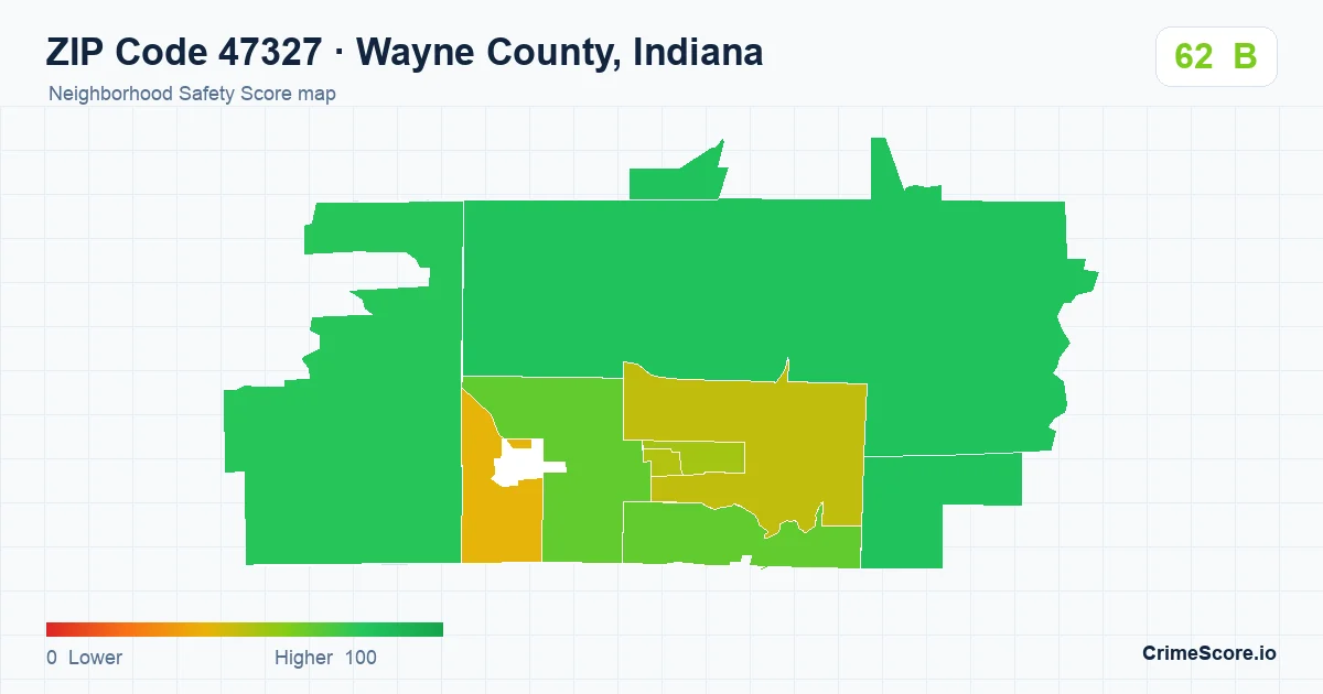 ZIP Code 47327 in Wayne County, Indiana neighborhood Safety Score map