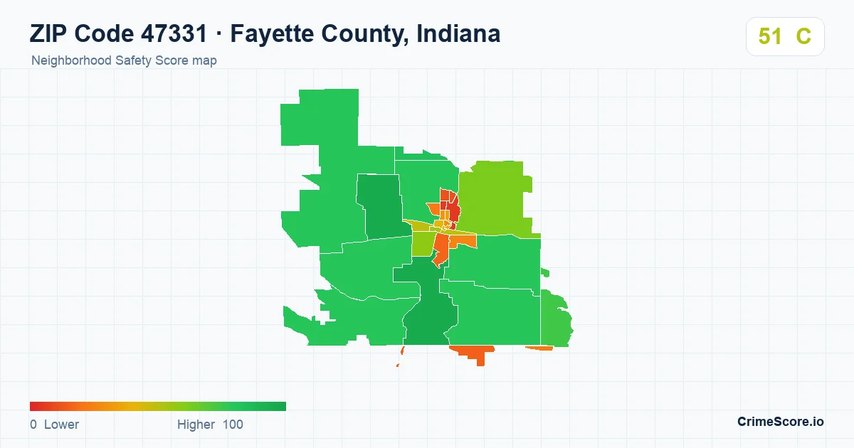 ZIP Code 47331 in Fayette County, Indiana neighborhood Safety Score map