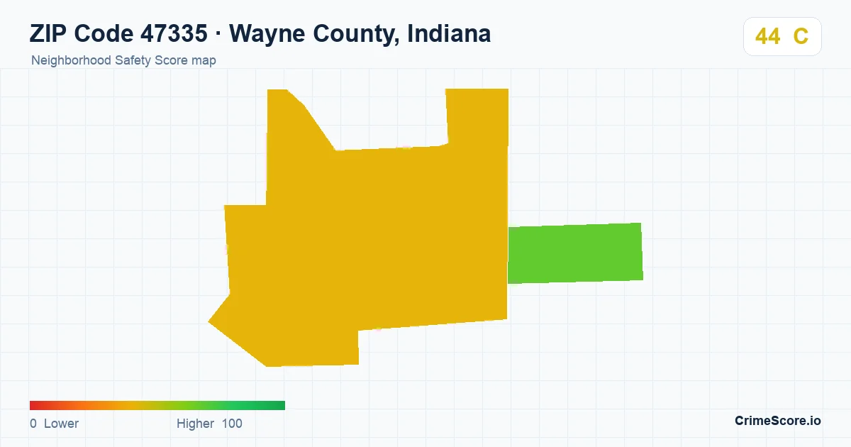 ZIP Code 47335 in Wayne County, Indiana neighborhood Safety Score map