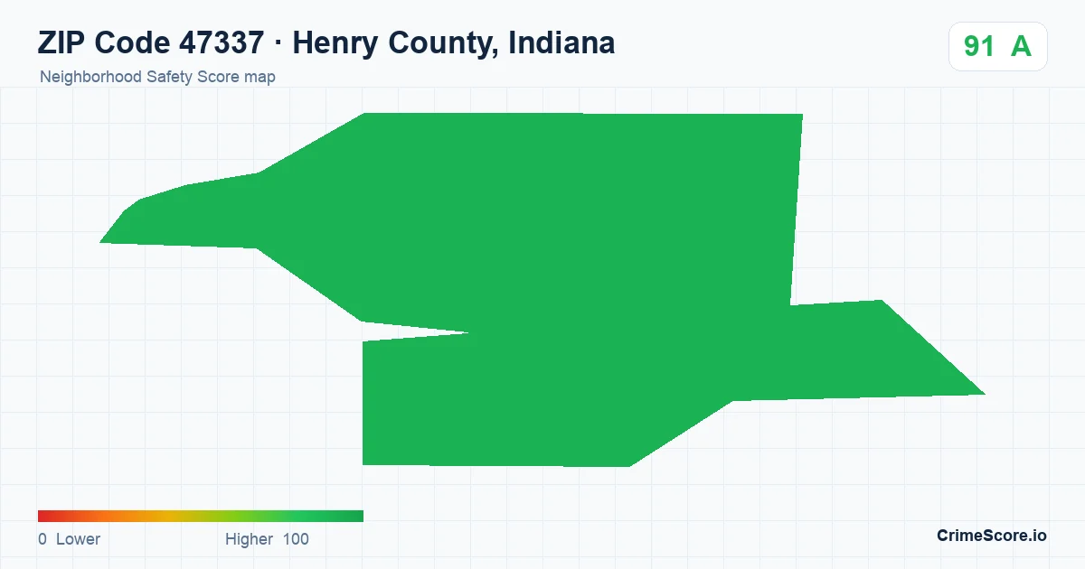 ZIP Code 47337 in Henry County, Indiana neighborhood Safety Score map