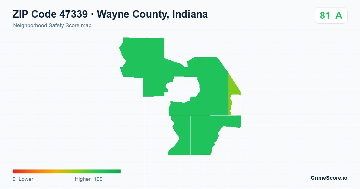 ZIP Code 47339 in Wayne County, Indiana neighborhood Safety Score map
