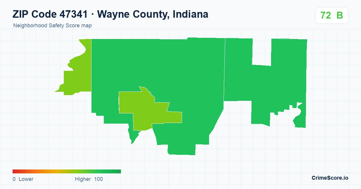ZIP Code 47341 in Wayne County, Indiana neighborhood Safety Score map