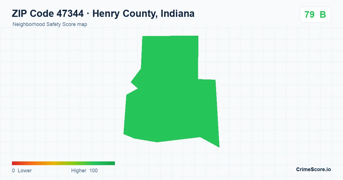 ZIP Code 47344 in Henry County, Indiana neighborhood Safety Score map
