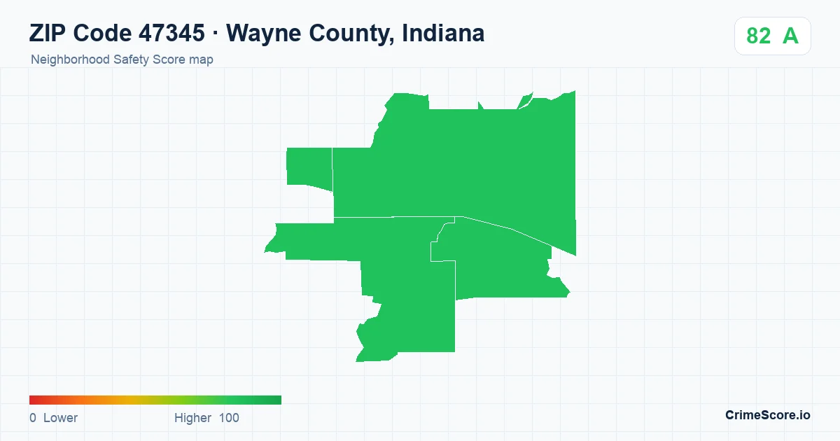 ZIP Code 47345 in Wayne County, Indiana neighborhood Safety Score map