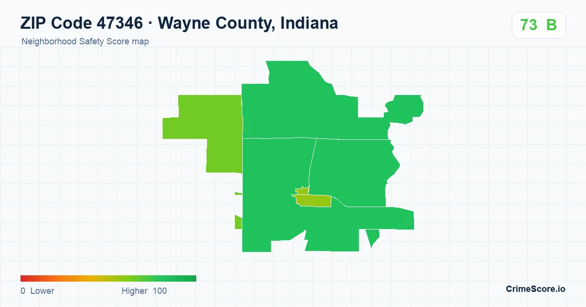 ZIP Code 47346 in Wayne County, Indiana neighborhood Safety Score map