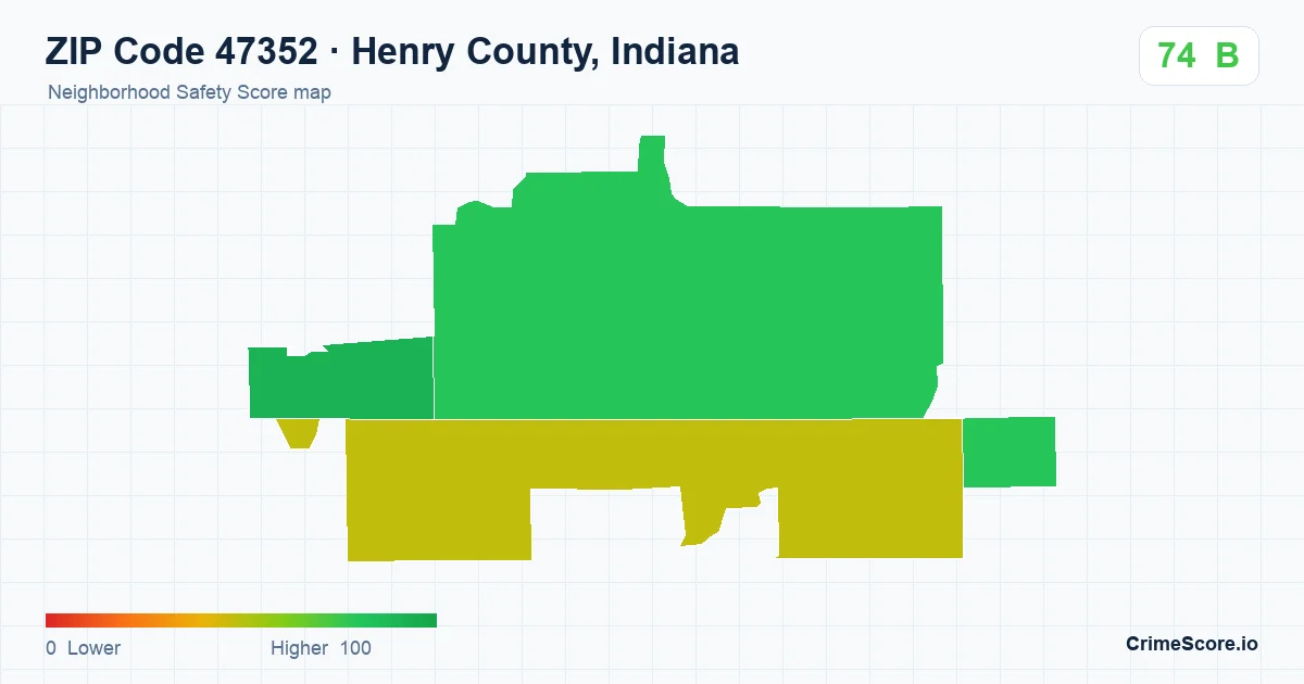 ZIP Code 47352 in Henry County, Indiana neighborhood Safety Score map