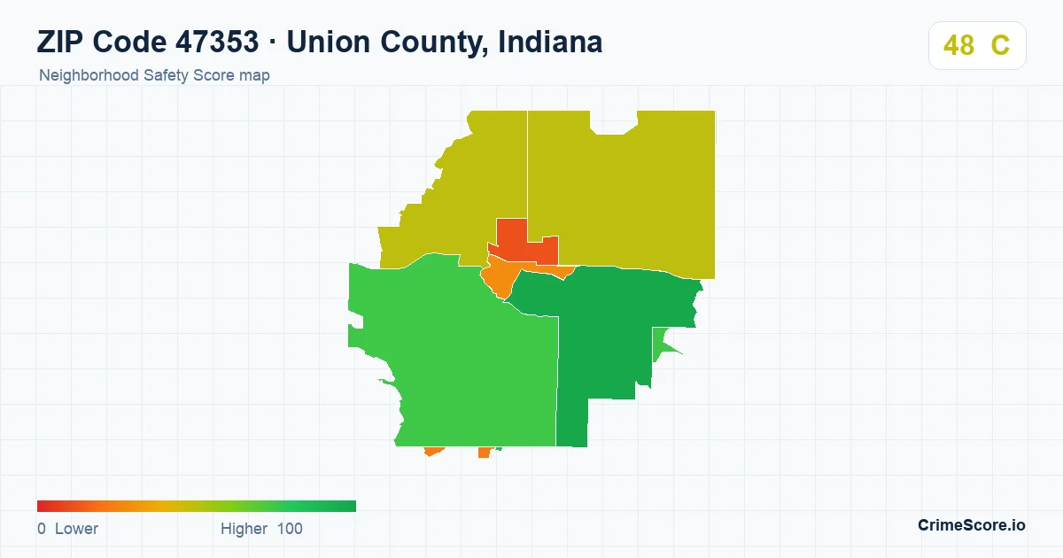 ZIP Code 47353 in Union County, Indiana neighborhood Safety Score map