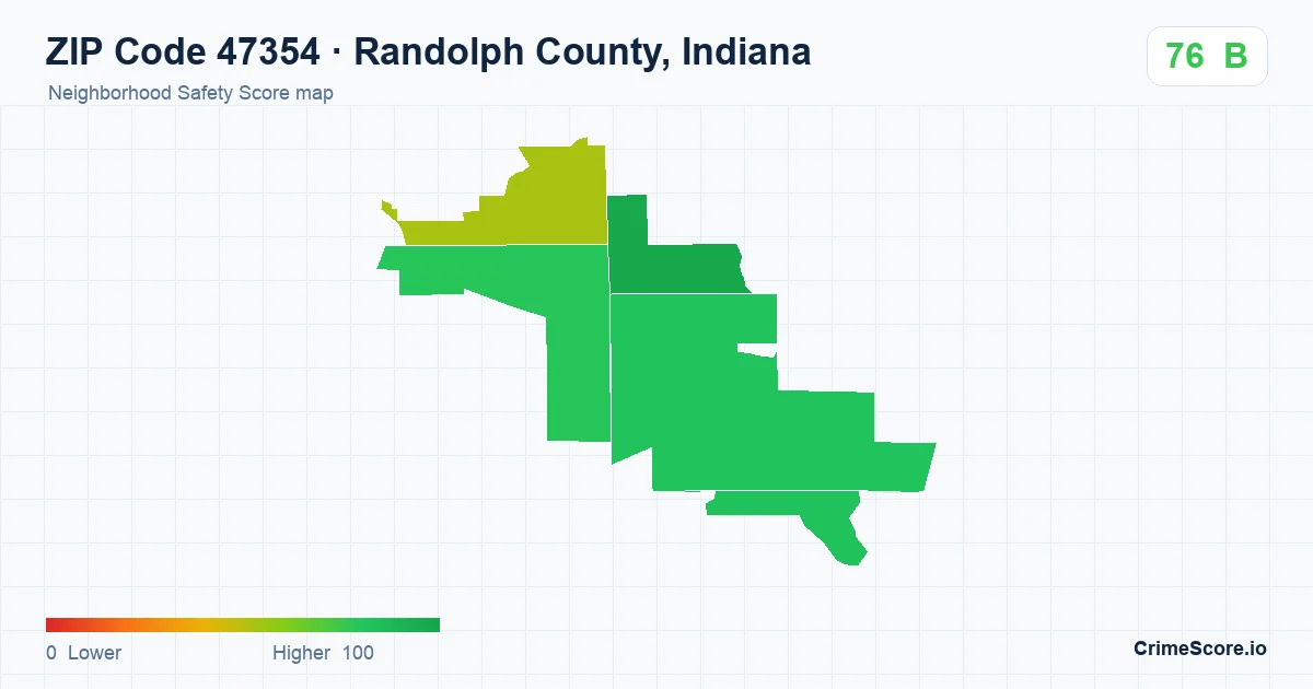 ZIP Code 47354 in Randolph County, Indiana neighborhood Safety Score map