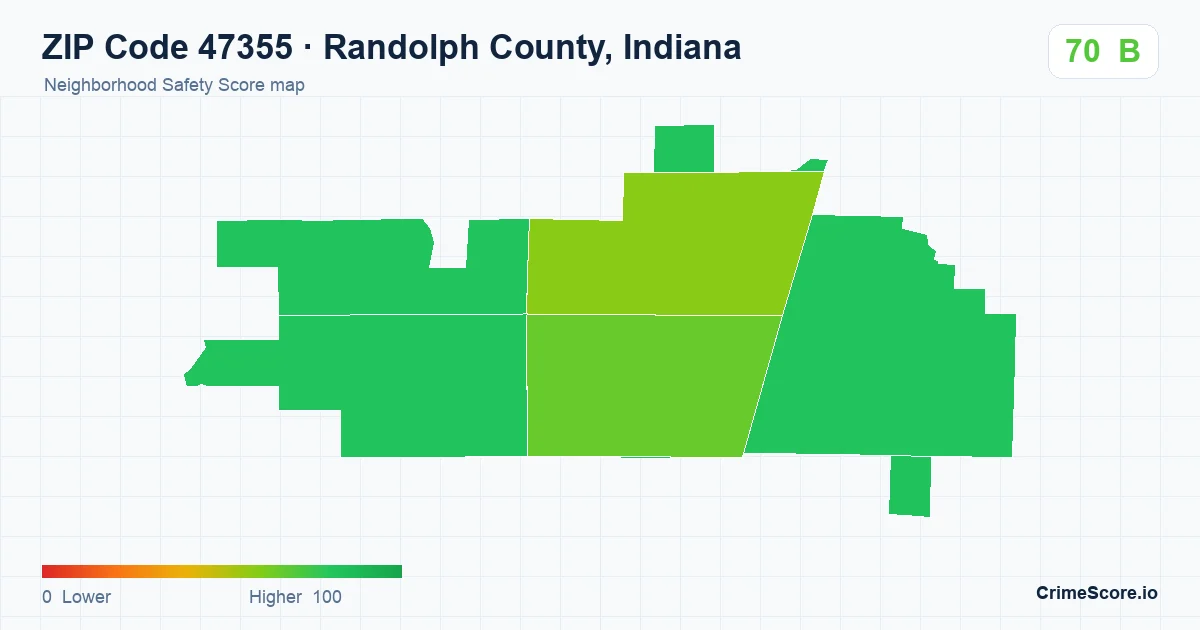 ZIP Code 47355 in Randolph County, Indiana neighborhood Safety Score map
