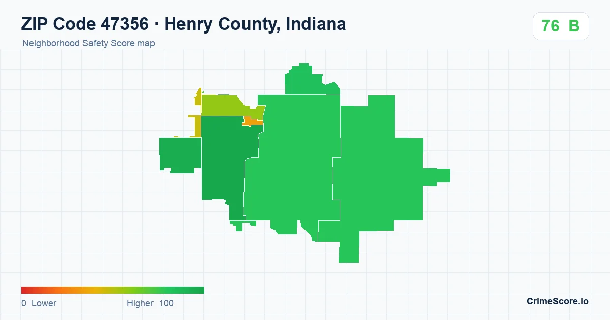 ZIP Code 47356 in Henry County, Indiana neighborhood Safety Score map