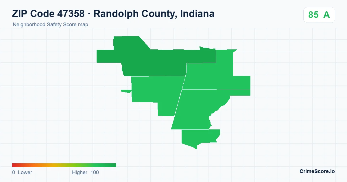 ZIP Code 47358 in Randolph County, Indiana neighborhood Safety Score map