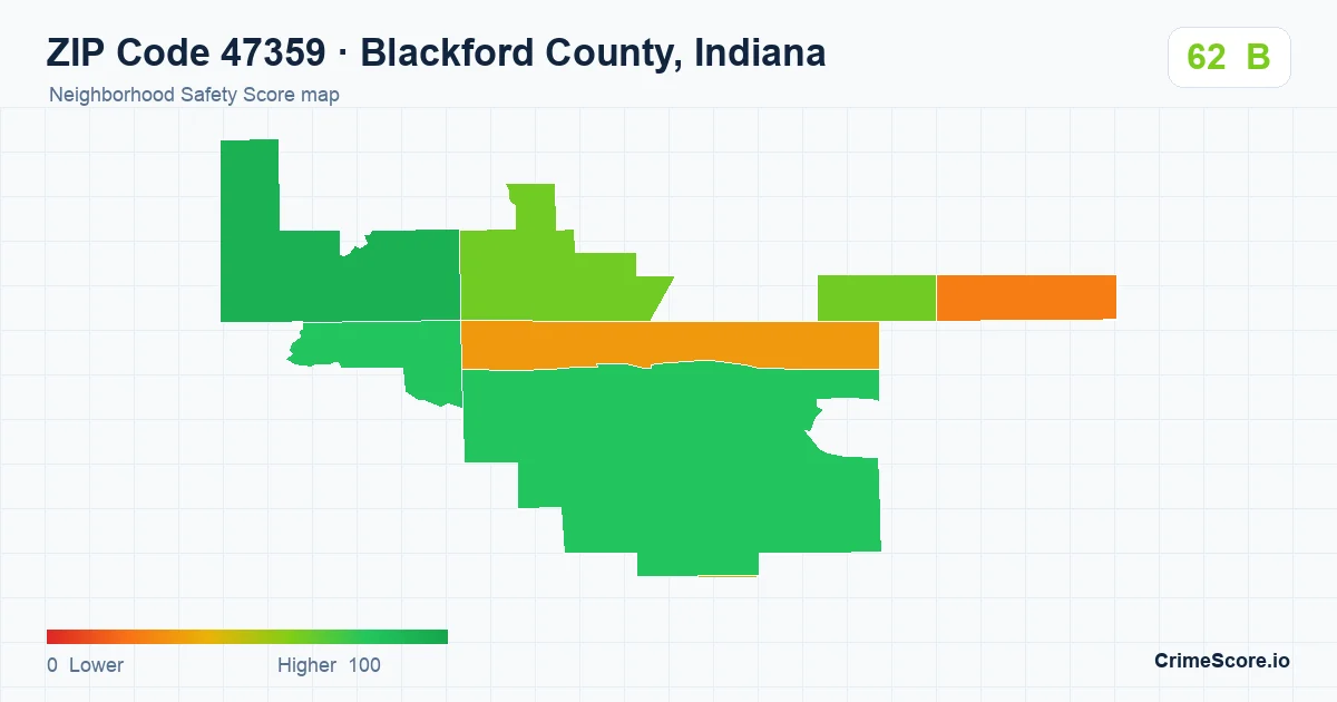 ZIP Code 47359 in Blackford County, Indiana neighborhood Safety Score map
