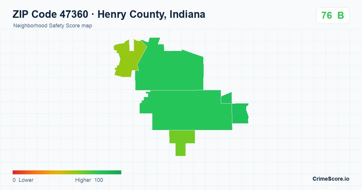 ZIP Code 47360 in Henry County, Indiana neighborhood Safety Score map