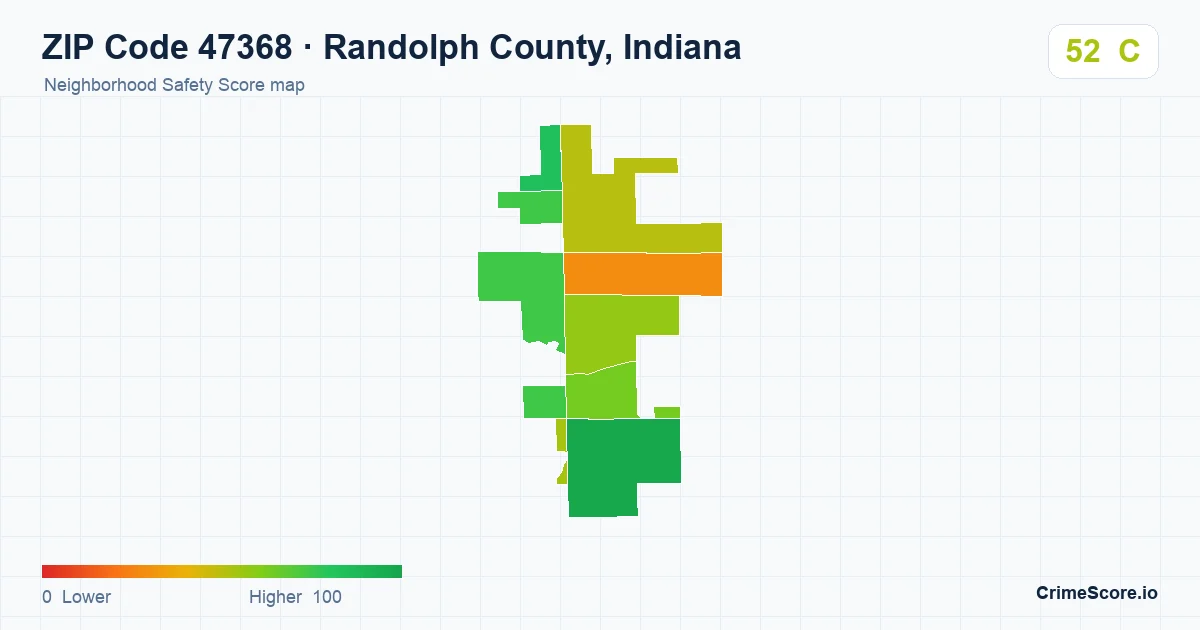ZIP Code 47368 in Randolph County, Indiana neighborhood Safety Score map
