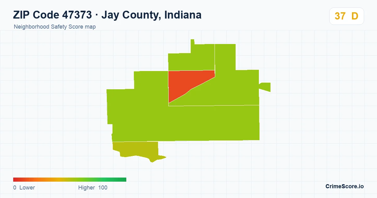 ZIP Code 47373 in Jay County, Indiana neighborhood Safety Score map