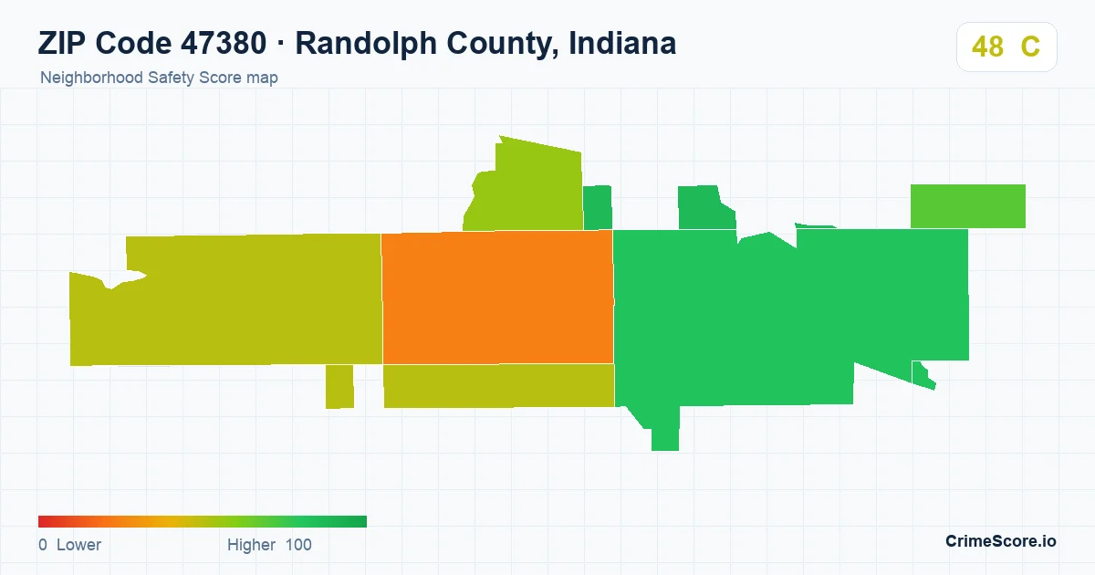 ZIP Code 47380 in Randolph County, Indiana neighborhood Safety Score map