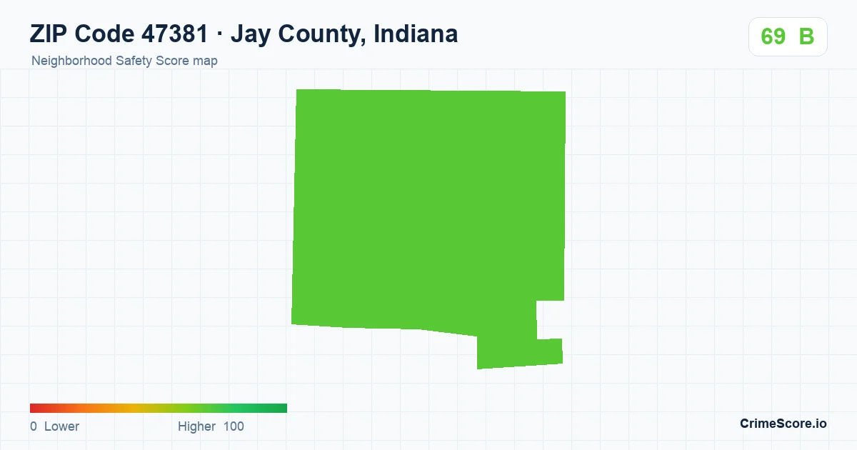 ZIP Code 47381 in Jay County, Indiana neighborhood Safety Score map