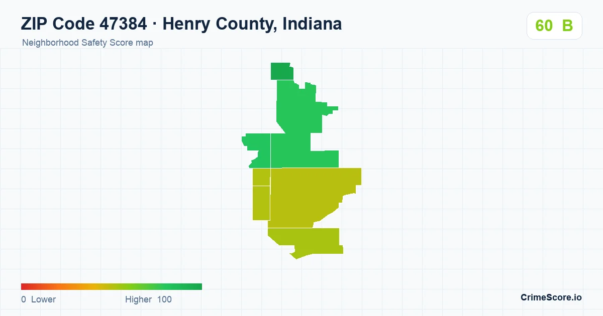 ZIP Code 47384 in Henry County, Indiana neighborhood Safety Score map