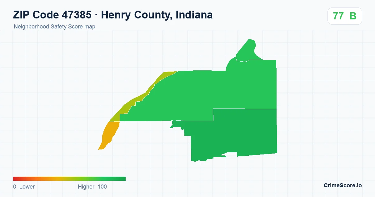 ZIP Code 47385 in Henry County, Indiana neighborhood Safety Score map
