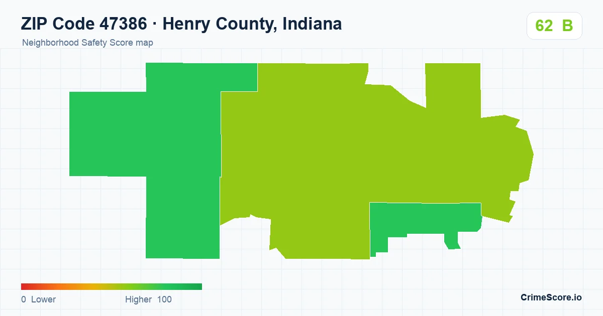 ZIP Code 47386 in Henry County, Indiana neighborhood Safety Score map