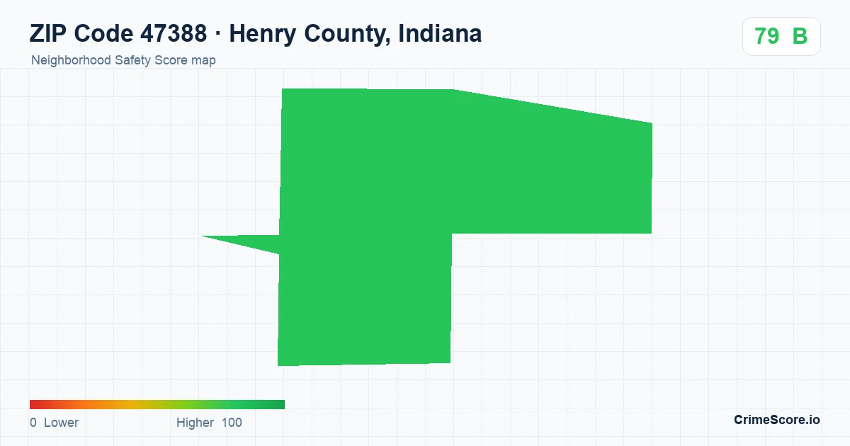 ZIP Code 47388 in Henry County, Indiana neighborhood Safety Score map