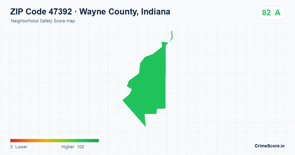 ZIP Code 47392 in Wayne County, Indiana neighborhood Safety Score map