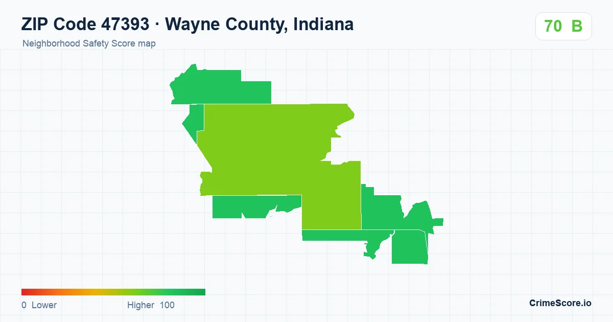ZIP Code 47393 in Wayne County, Indiana neighborhood Safety Score map