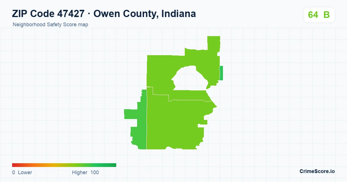 ZIP Code 47427 in Owen County, Indiana neighborhood Safety Score map