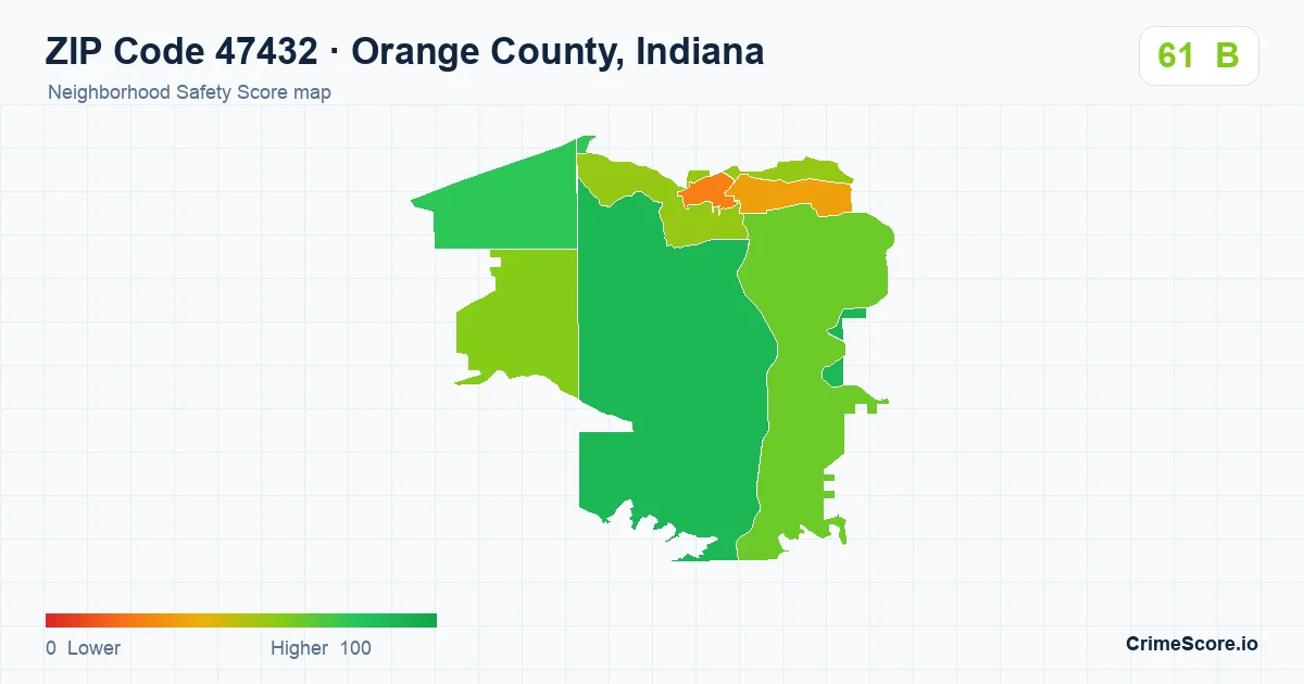 ZIP Code 47432 in Orange County, Indiana neighborhood Safety Score map
