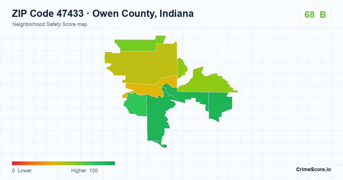 ZIP Code 47433 in Owen County, Indiana neighborhood Safety Score map