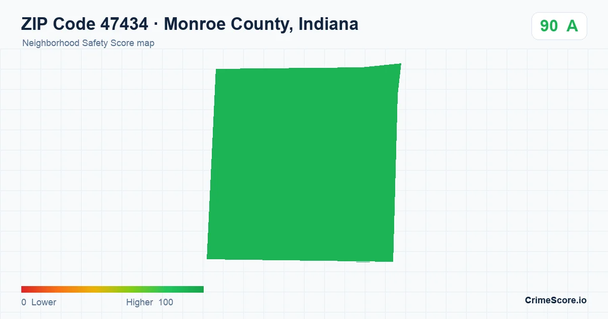 ZIP Code 47434 in Monroe County, Indiana neighborhood Safety Score map
