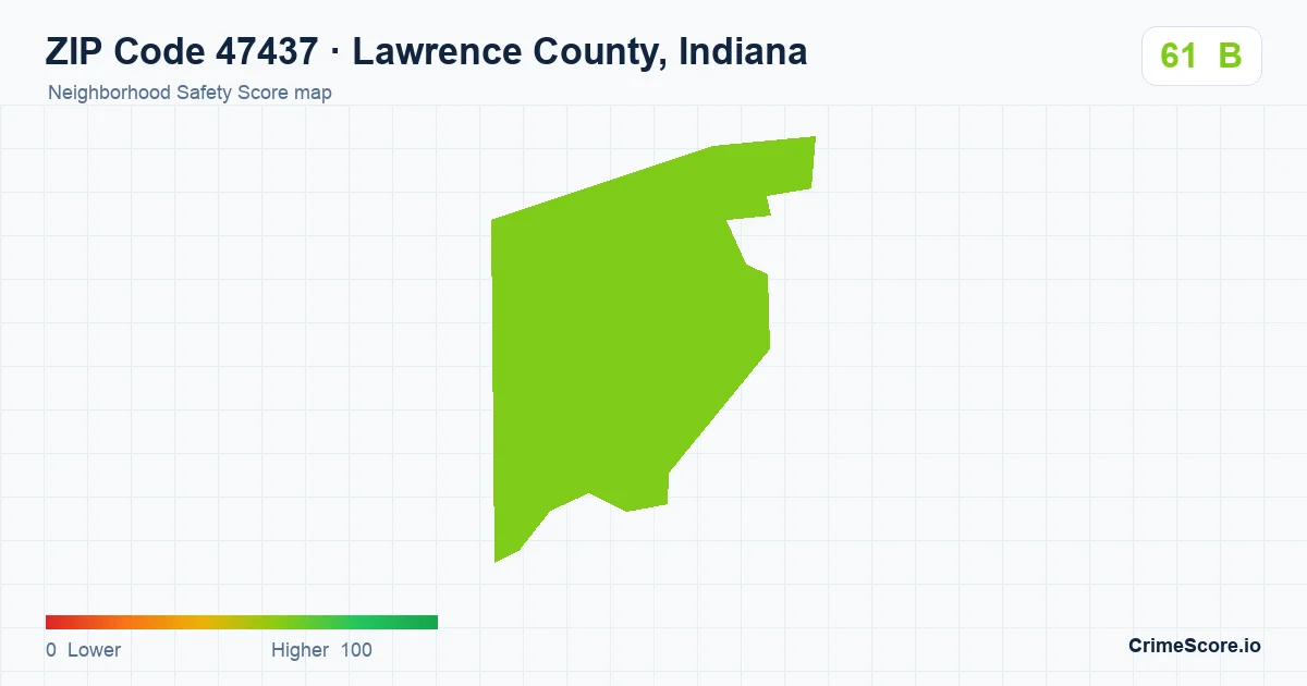 ZIP Code 47437 in Lawrence County, Indiana neighborhood Safety Score map