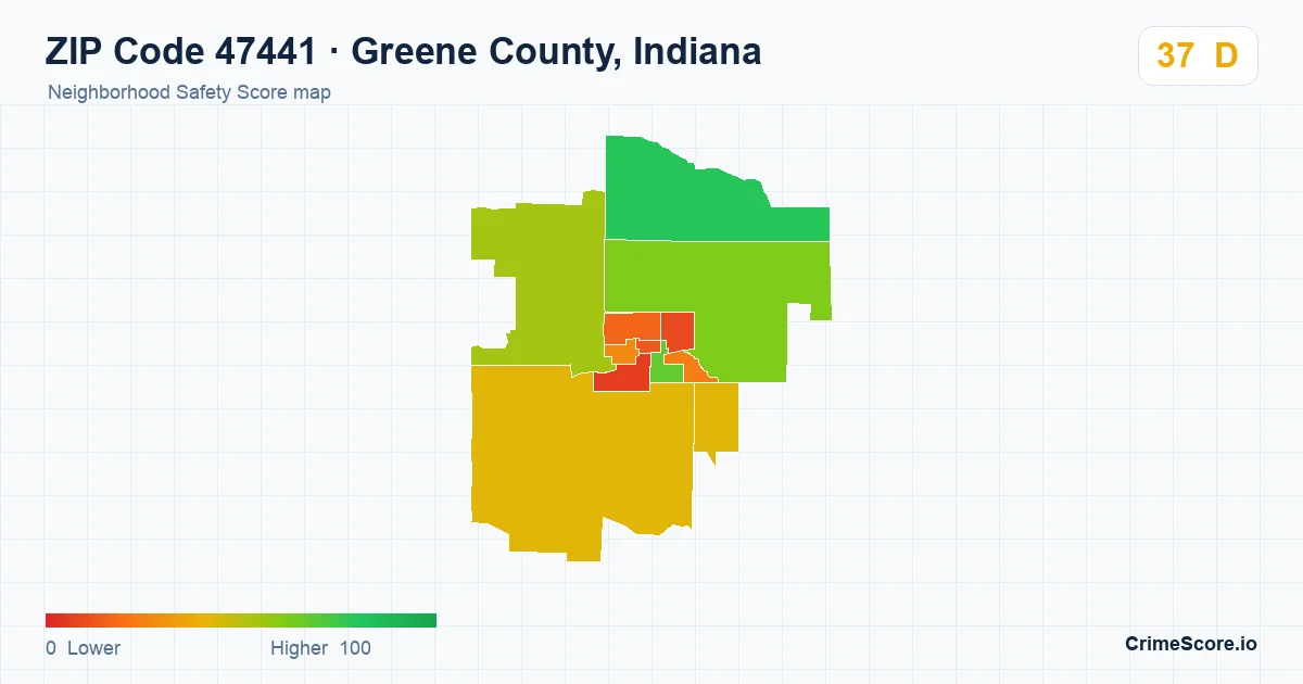 ZIP Code 47441 in Greene County, Indiana neighborhood Safety Score map