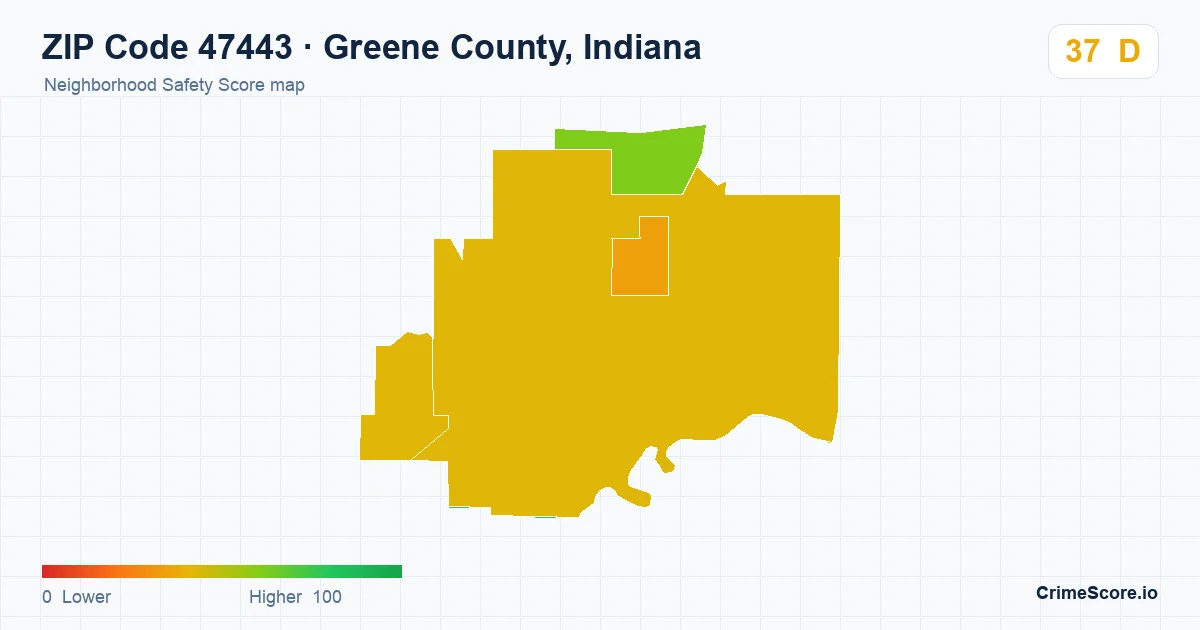ZIP Code 47443 in Greene County, Indiana neighborhood Safety Score map