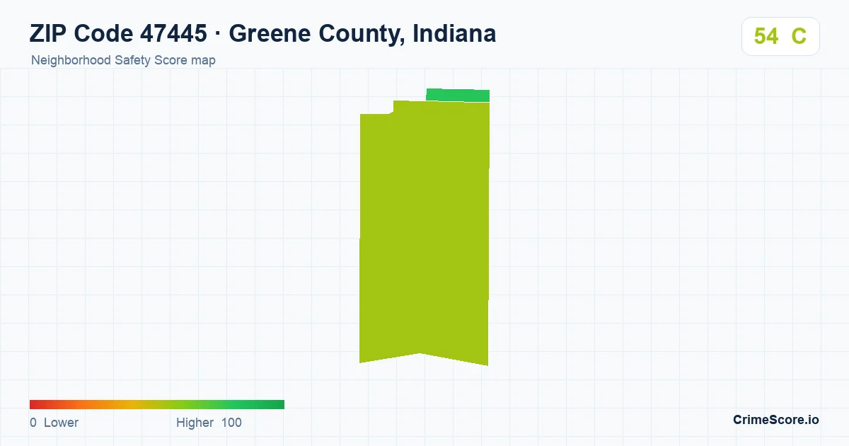 ZIP Code 47445 in Greene County, Indiana neighborhood Safety Score map