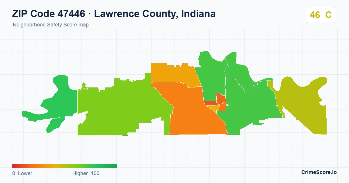 ZIP Code 47446 in Lawrence County, Indiana neighborhood Safety Score map